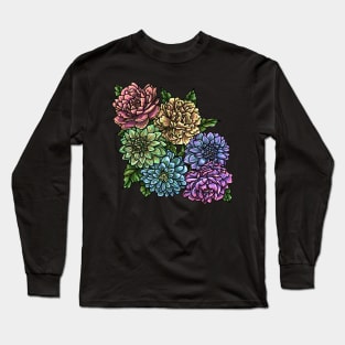 Rainbow Peonies and Dahlias Long Sleeve T-Shirt